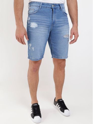 Bermuda Jeans Destroyed Vels Masculina Azul