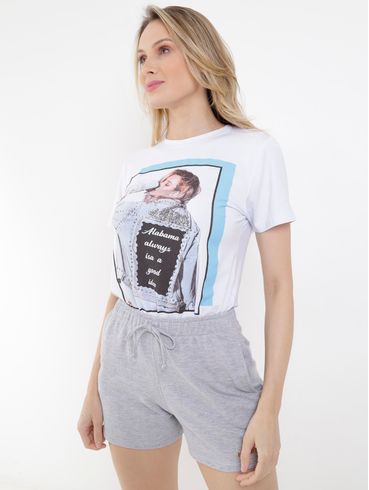 Blusa Manga Curta Feminina Branco
