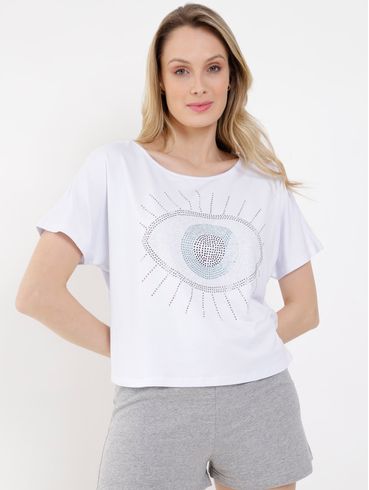 Blusa Manga Curta Feminina Branco