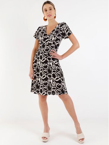 Vestido Curto Estampado Autentique Feminino Preto