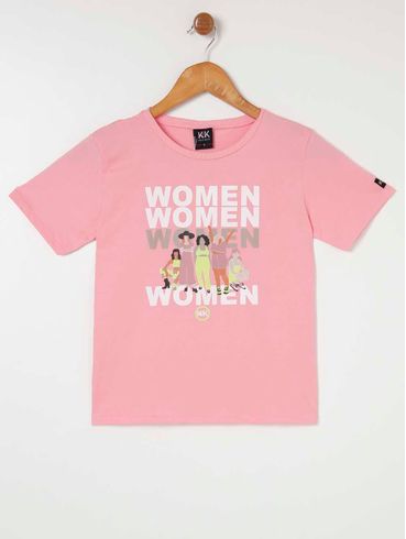 Blusa Manga Curta Juvenil Para Menina - Rosa