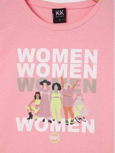Blusa Manga Curta Juvenil Para Menina - Rosa