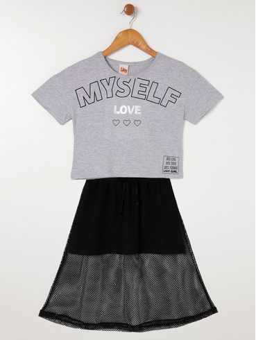 Conjunto Curto Juvenil Para Menina - Cinza