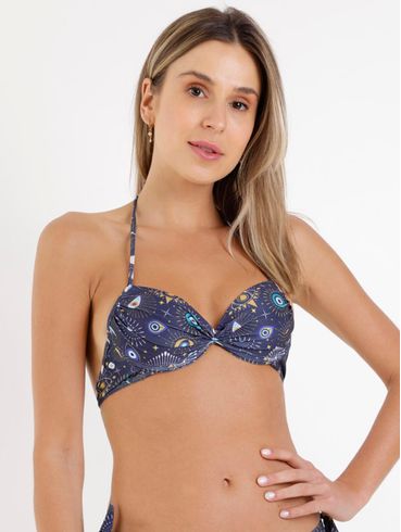 Biquíni Top Drapeado Com Bojo Feminino Azul Marinho