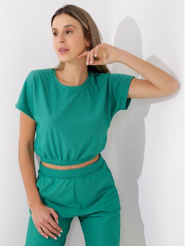 Blusa Cropped Manga Curta Autentique Feminina Verde