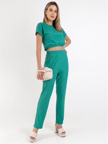 Blusa Cropped Manga Curta Autentique Feminina Verde