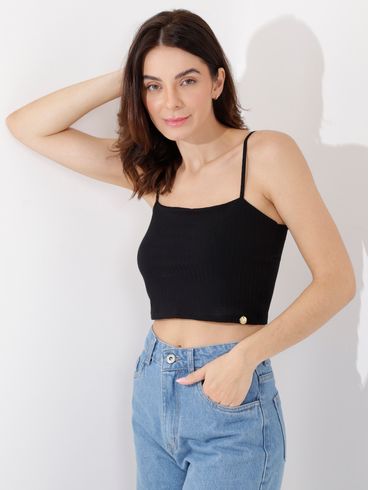 Top Cropped Autentique Feminino Preto