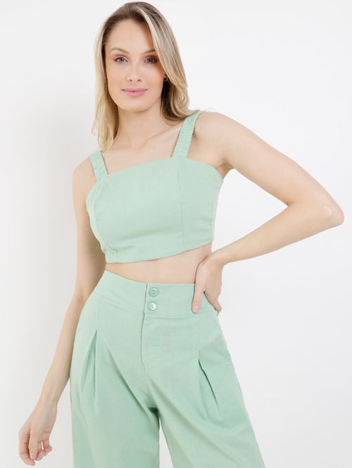 Top Cropped em Linho Feminino Verde