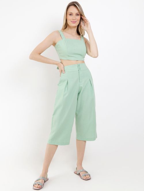 Top Cropped em Linho Feminino Verde