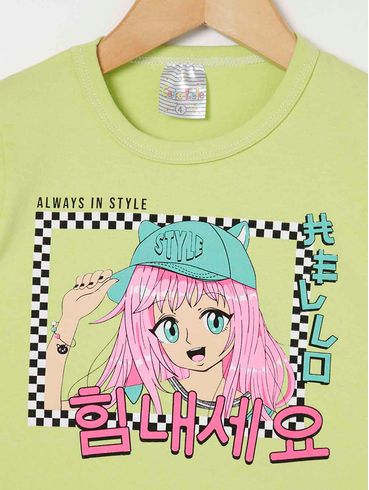Blusa Manga Curta Infantil Para Menina - Verde