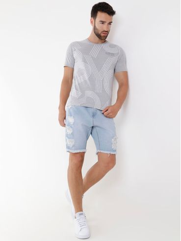 Bermuda Jeans Destroyed Vels Masculina Azul