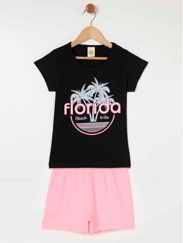 Conjunto Short Cotton Juvenil Para Menina - Preto