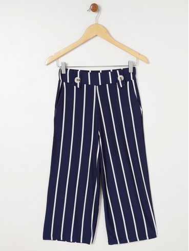 Calça Listrada Pantacourt Feminina Azul Marinho