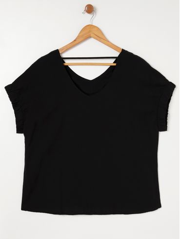 Blusa Manga Curta Plus Size  Feminina Preto