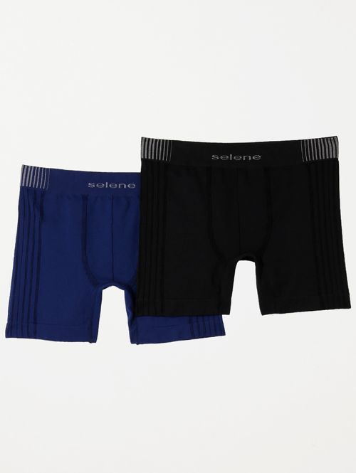 Kit com 02 Cuecas Boxer Selene Masculinas Preto/Azul Marinho