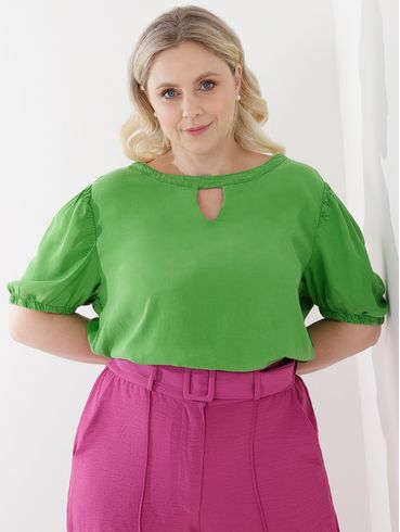 Blusa Manga Curta Plus Size Feminina Verde