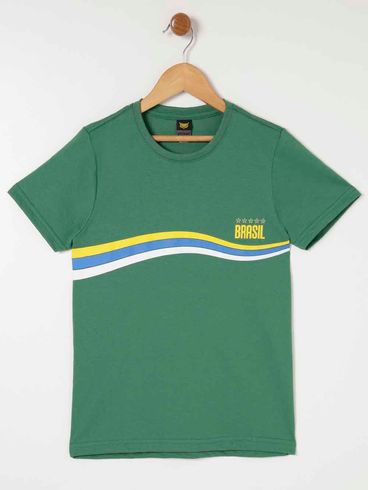 Camiseta Manga Curta Do Brasil Juvenil Masculino - Verde