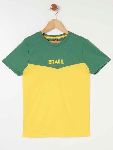 Camiseta Manga Curta Brasil Juvenil Para Menino - Verde