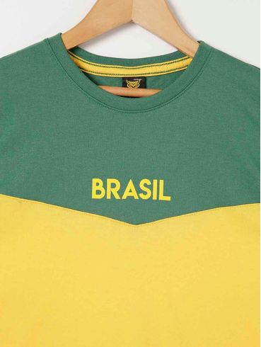 Camiseta Manga Curta Brasil Juvenil Para Menino - Verde