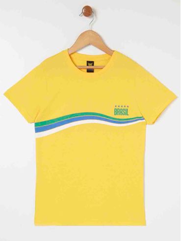 Camiseta Manga Curta Do Brasil Juvenil Masculino - Amarelo