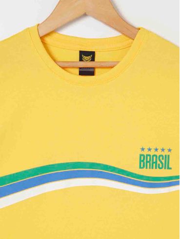 Camiseta Manga Curta Do Brasil Juvenil Masculino - Amarelo