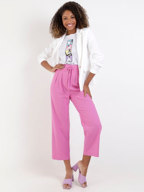 Calça Clochard de Linho Autentique Feminina Rosa