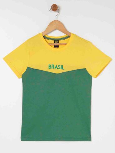 Camiseta Manga Curta Brasil Juvenil Para Menino - Amarelo