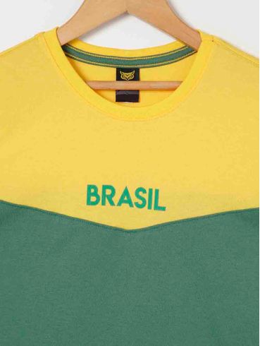 Camiseta Manga Curta Brasil Juvenil Para Menino - Amarelo