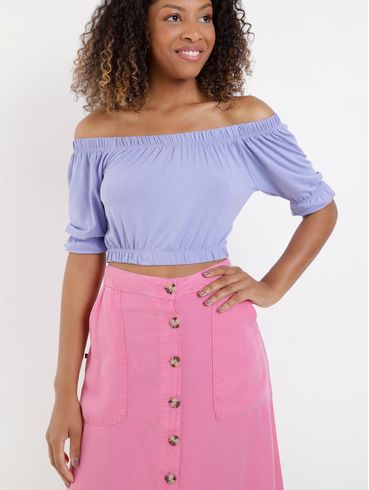 Blusa Manga Curta Cropped Feminina Lilás