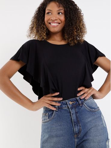 Blusa Manga Curta Feminina Preto