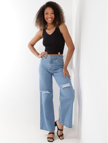 Top de Tricot Decote "V" Feminino Preto