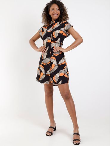 Vestido Curto Chemise Autentique Feminino Laranja