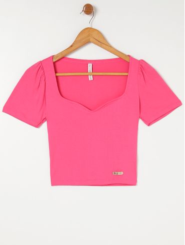 Blusa Cropped Manga Curta Feminina Rosa