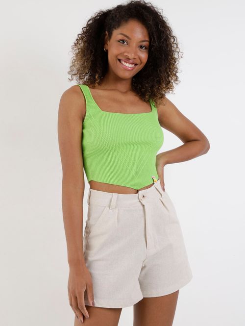 Top Cropped de Tricot Feminino Verde