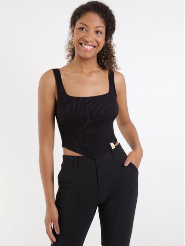 Top Cropped de Tricot Feminino Preto