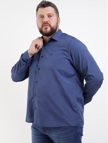 Camisa Slim Fit Plus Size Masculina Azul