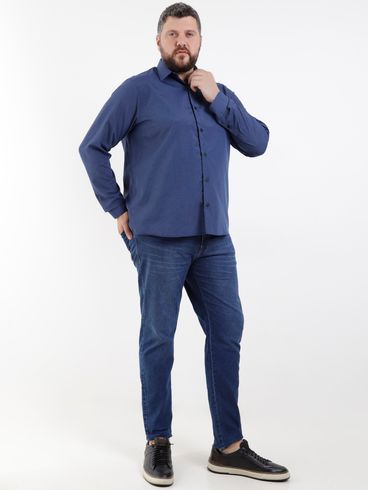 Camisa Slim Fit Plus Size Masculina Azul