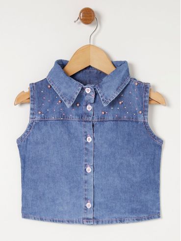 Camisa Jeans Infantil Para Menina - Azul