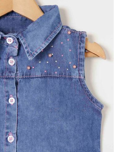 Camisa Jeans Infantil Para Menina - Azul