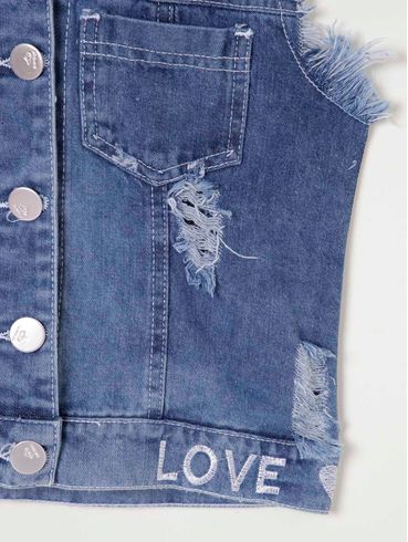 Colete Jeans Juvenil Para Menina - Azul