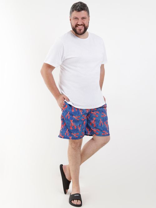 Short Estampado Plus Size Masculino Azul Marinho