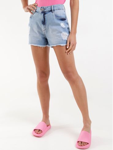Short Jeans Destroyed Feminino Azul