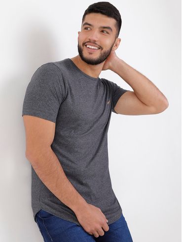 Camiseta Manga Curta Malha Mesclada Masculina Cinza