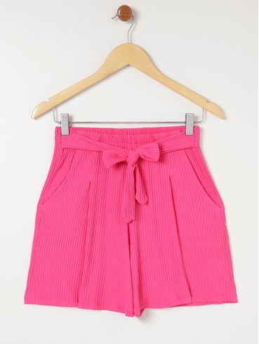 Short Canelado Feminino Rosa