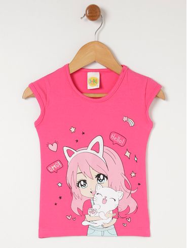 Blusa Manga Curta Infantil Para Menina - Rosa Pink