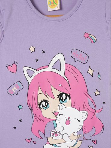 Blusa Manga Curta Infantil Para Menina - Lilás