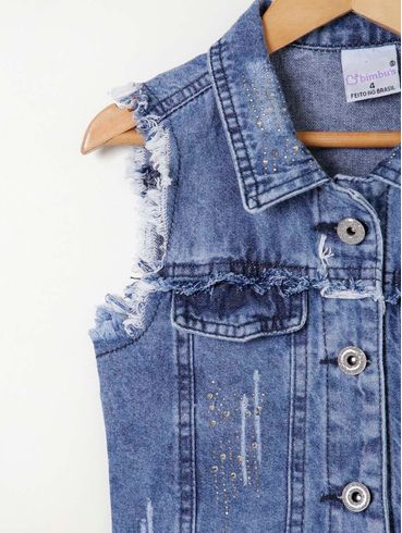 Colete Jeans Infantil Para Menina - Azul