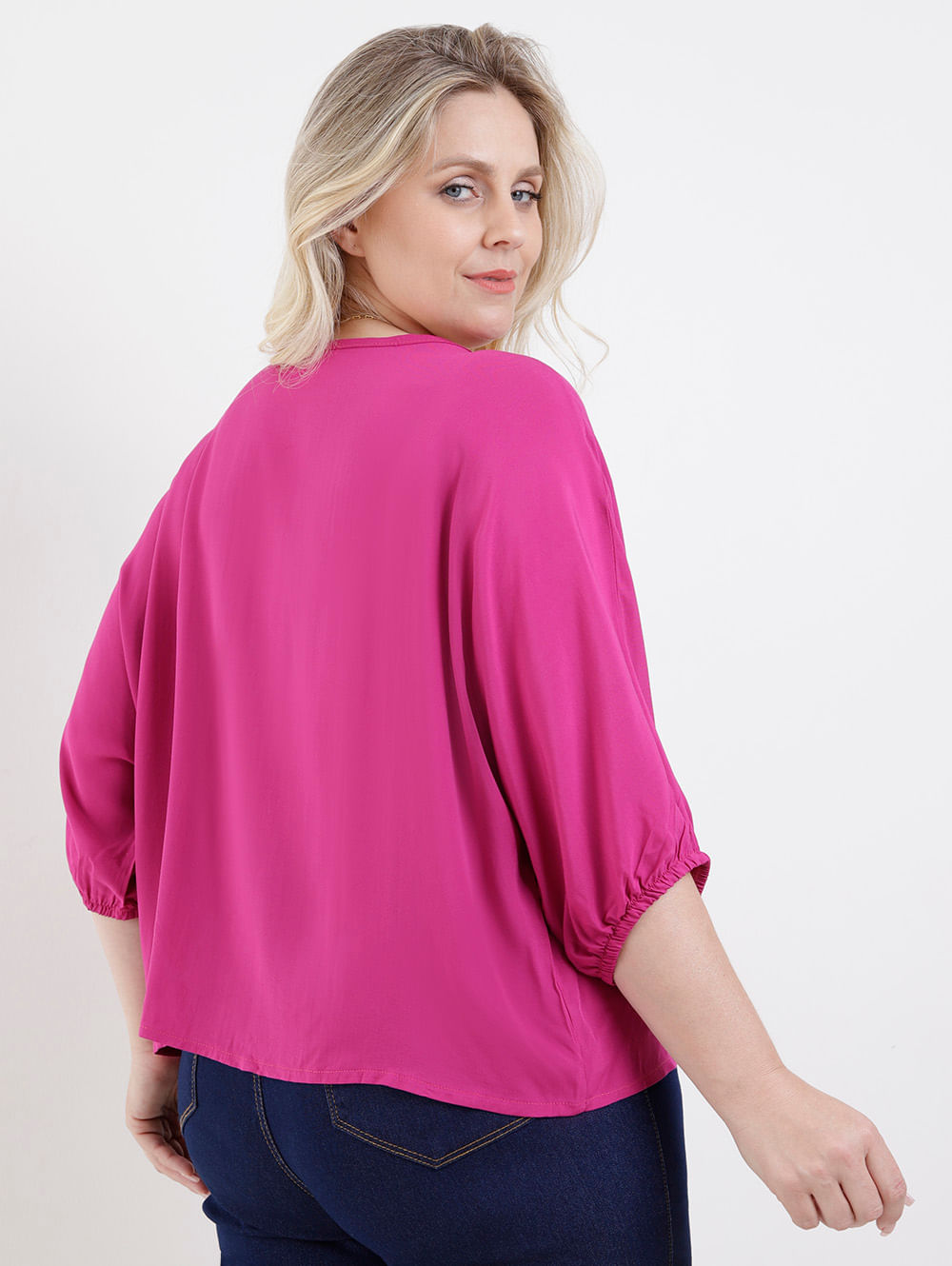 Camisa com Amarração Autentique Plus Size Feminina Rosa Pink - Lojas Pompéia