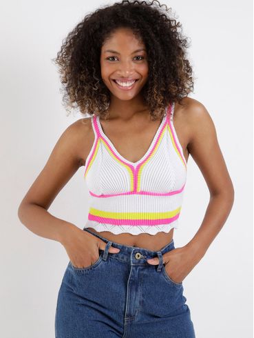 Top Cropped Tricot Feminino Branco