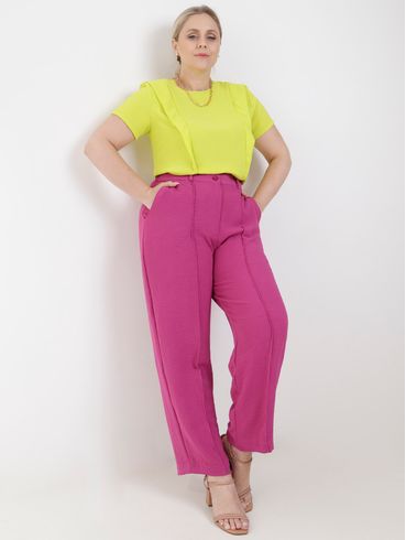 Blusa Manga Curta Plus Size Feminina Amarelo